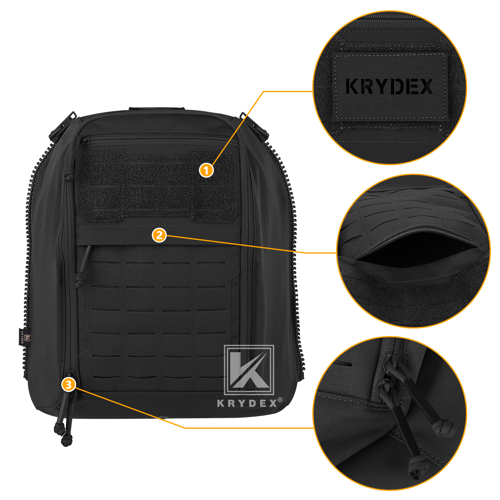 Krydex Tactical Zip-on Back Panel for Scarab Vest MOLLE Helmet Hydration Pack